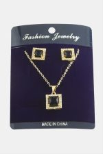 Kare Zirkon Taşlı Set Kolye-Siyah - Görsel 2