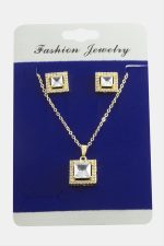 Kare Zirkon Taşlı Set Kolye-Gümüş Rengi - Görsel 2