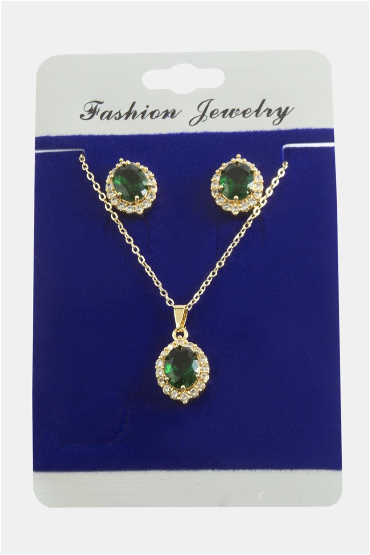 1206028_oval-zirkon-tasli-set-kolye-e20963.jpg Oval Zirkon Taşlı Set Kolye-Yeşil - Görsel 2