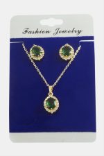 Oval Zirkon Taşlı Set Kolye-Gümüş Rengi