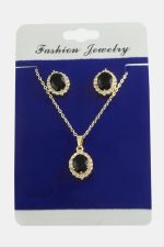 Oval Zirkon Taşlı Set Kolye-Siyah - Görsel 2