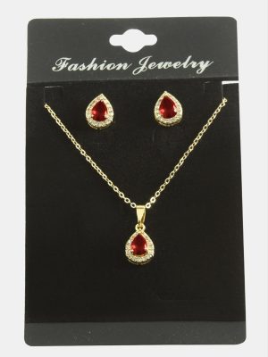 Damla Zirkon Taşlı Set Kolye-Siyah