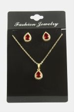 Damla Zirkon Taşlı Set Kolye-Gümüş Rengi