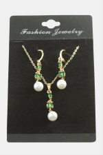 Çiçek İnci Zirkon Taşlı Set Kolye-Yeşil - Görsel 2