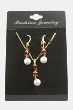 Çiçek İnci Zirkon Taşlı Set Kolye-Gümüş Rengi