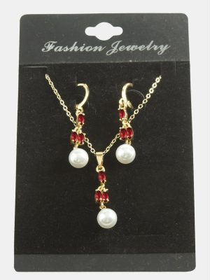 Çiçek İnci Zirkon Taşlı Set Kolye-Gümüş Rengi