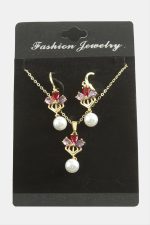 Çiçek İnci Zirkon Taşlı Set Kolye-Renkli - Görsel 2