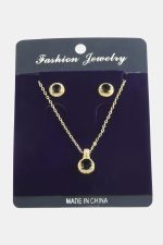 Yuvarlak Zirkon Taşlı Set Kolye-Gümüş Rengi