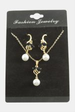 Çiçek İnci Zirkon Taşlı Set Kolye-Kırmızı