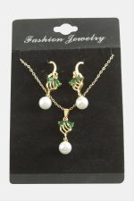 Çiçek İnci Zirkon Taşlı Set Kolye-Yeşil - Görsel 2