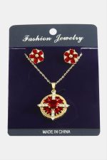 Çiçek Zirkon Taşlı Set Kolye-Kırmızı - Görsel 2