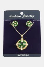 Çiçek Zirkon Taşlı Set Kolye-Kırmızı