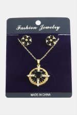 Çiçek Zirkon Taşlı Set Kolye-Siyah - Görsel 2