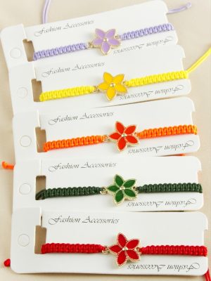 Çiçek Makrome Örgülü Bileklik-Renkli