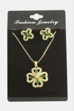 Çiçek Zirkon Taşlı Set Kolye-Yeşil - Görsel 2