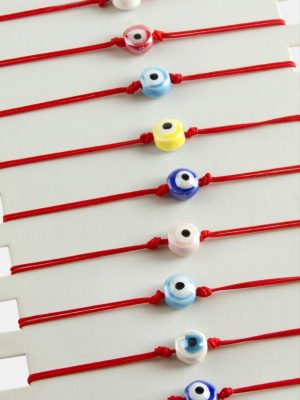 Nazar Cam İp Bileklik-Kırmızı