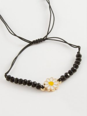 Kristal Papatya Bileklik-Siyah