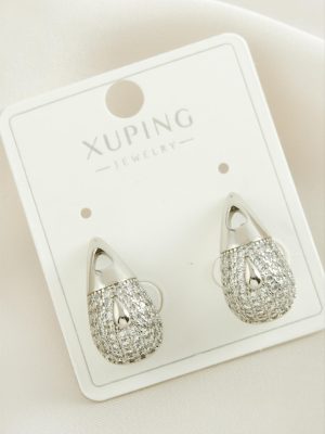 Xuping Su Damlası Zirkon Taşlı Lüks Çelik Küpe-Gümüş Rengi