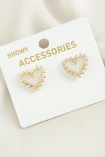 Kalp Sedef Taşlı Metal Küpe-Krem - Görsel 2