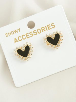 Kalp Sedef Taşlı Metal Küpe-Krem