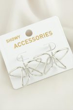 Çiçek Oval Metal Küpe-Gümüş Rengi - Görsel 2