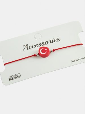 Ay Yıldız İp Bileklik-Kırmızı