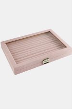 Cam Kapaklı Anfora Kumaş Kelepçe Yüzük Standı 24X34 cm-Açık Pembe - Görsel 3