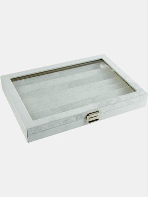 Cam Kapaklı Anfora Kumaş Küpe Standı 24X34 cm-Gri