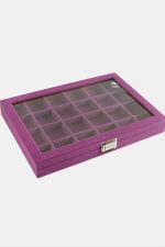 24 Bölmeli Cam Kapaklı Anfora Kumaş Sunum Tablosu 24X34 cm-Mor - Görsel 3