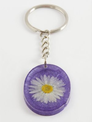 Papatya Oval Epoksi Anahtarlık-Mavi