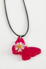 Kelebek Oval Epoksi Kolye-Pembe - Görsel 2