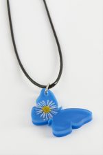 Kelebek Oval Epoksi Kolye-Mavi - Görsel 2