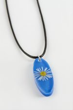 Papatya Oval Epoksi Kolye-Mavi - Görsel 2