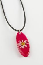 Papatya Oval Epoksi Kolye-Pembe - Görsel 2