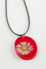 Papatya Oval Epoksi Kolye-Kırmızı - Görsel 2