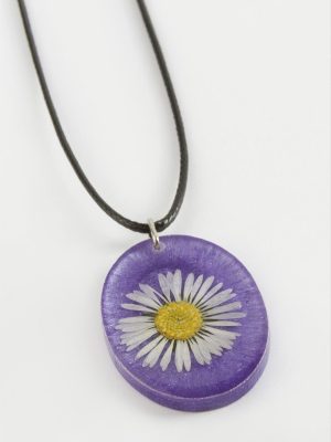 Papatya Oval Epoksi Kolye-Mor