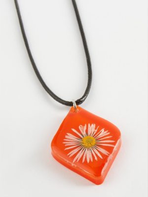 Papatya Köşeli Epoksi Kolye-Turuncu
