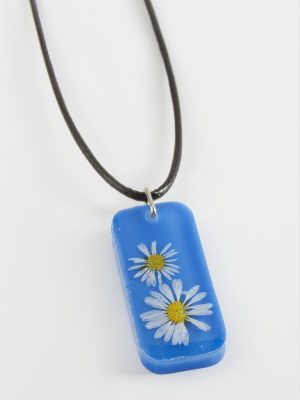 Papatya Dikdörtgen Epoksi Kolye-Mor