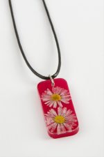 Papatya Dikdörtgen Epoksi Kolye-Fuşya - Görsel 2