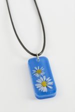 Papatya Dikdörtgen Epoksi Kolye-Fuşya