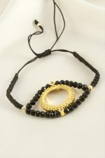 Çeyrek Altın Koyulabilir Kristal Taşlı Bileklik-Siyah - Görsel 2