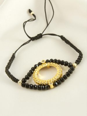 Çeyrek Altın Koyulabilir Kristal Taşlı Bileklik-Siyah