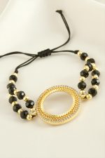 Çeyrek Altın Koyulabilir Kristal Taşlı Bileklik-Siyah