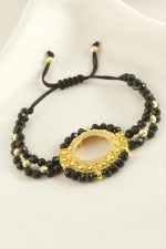 Çeyrek Altın Koyulabilir Kristal Taşlı Bileklik-Siyah