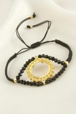 Çeyrek Altın Koyulabilir Kristal Taşlı Bileklik-Siyah - Görsel 2