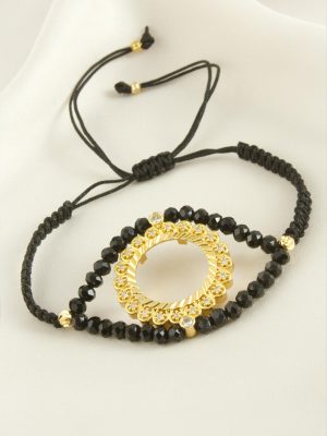 Çeyrek Altın Koyulabilir Kristal Taşlı Bileklik-Siyah