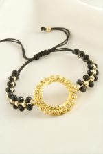Çeyrek Altın Koyulabilir Kristal Taşlı Bileklik-Siyah