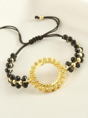 Çeyrek Altın Koyulabilir Kristal Taşlı Bileklik-Siyah