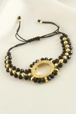 Çeyrek Altın Koyulabilir Kristal Taşlı Bileklik-Siyah