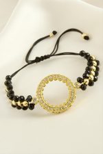 Çeyrek Altın Koyulabilir Kristal Taşlı Bileklik-Siyah